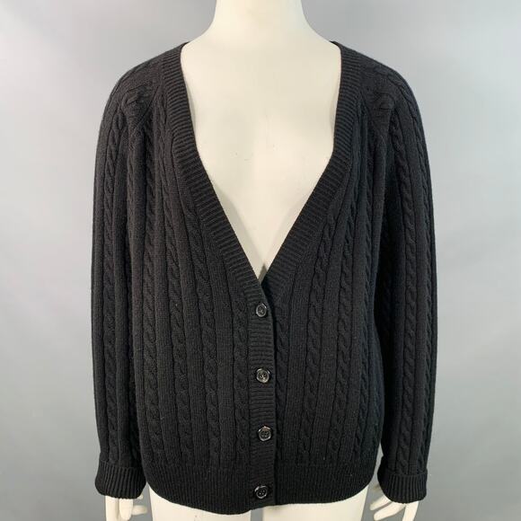 CO Size L Black Cashmere Cable Knit Oversized Cardigan - Picture 1 of 5